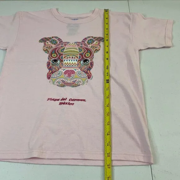 Pink Short Sleeve Tee With Colorful Dog Design Playa Del Carmen México Print - Picture 4 of 7